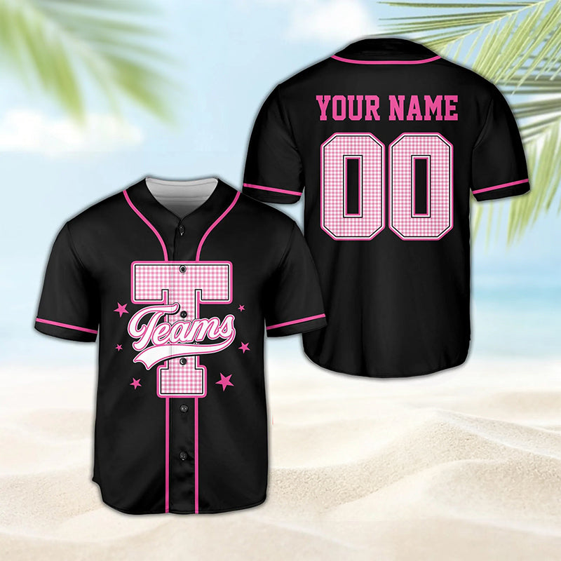 Personalized Mascot Initial Gingham Star Teacher Baseball Jersey
