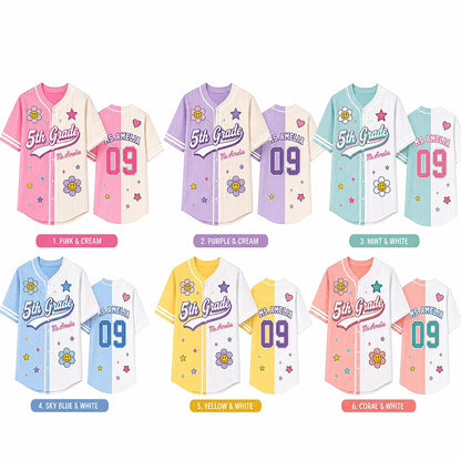 Personalized Grade And Name Flower Star Teacher Baseball Jersey