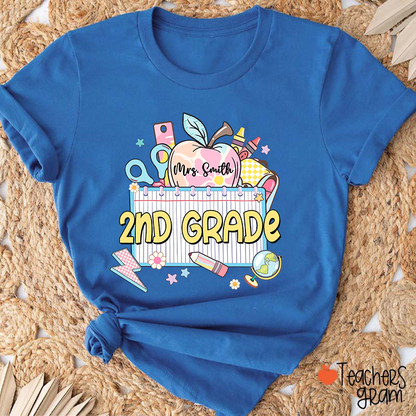Personalized Grade And Name Apple Notebook Teacher T-Shirt
