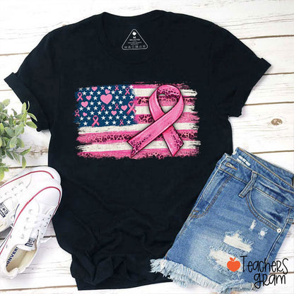 Flag Of Breast Cancer Prevention Ribbon Elements Teacher T-Shirt