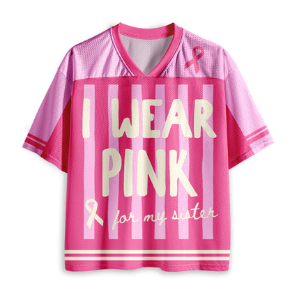 Personalized I Wear Pink For Breast Cancer Teacher Mesh Jersey