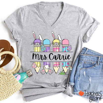 Personalized Easter Name Teacher Female V-Neck T-Shirt