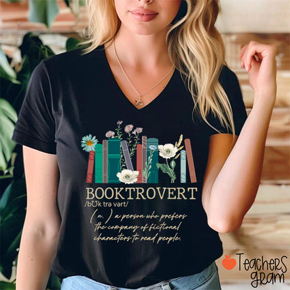 Booktrovert Definition Teacher Female V-Neck T-Shirt