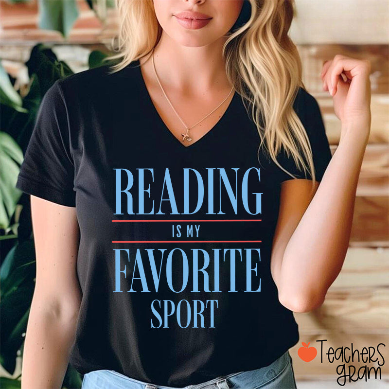 Reading Is My Favorite Sport Teacher Female V-Neck T-Shirt