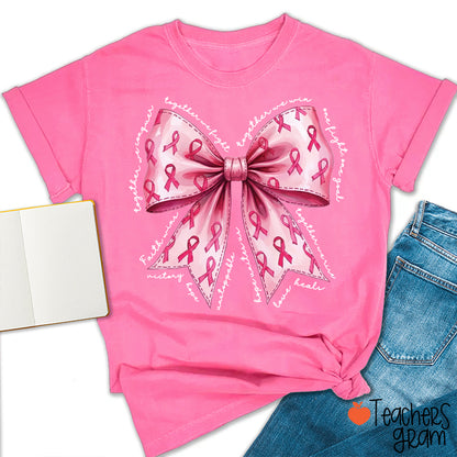 Breast Cancer Awareness Bow Teacher T-Shirt