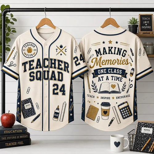 Personalized Number Teacher Squad Making Memories Teacher Baseball Jersey