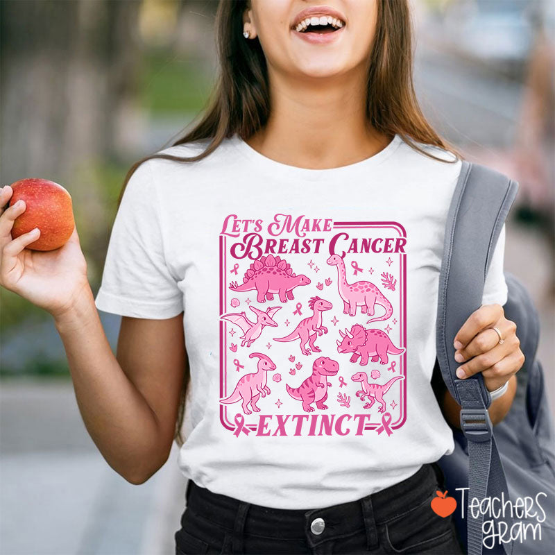 Breast Cancer Extinct Dinosaur Pink Ribbon Support Teacher T-Shirt