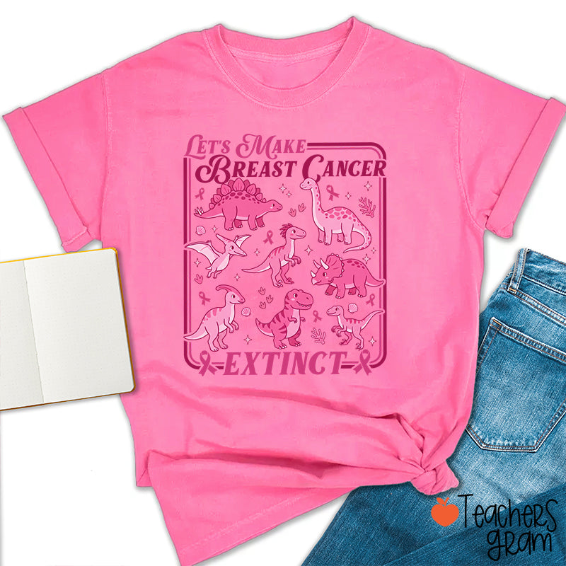 Breast Cancer Extinct Dinosaur Pink Ribbon Support Teacher T-Shirt