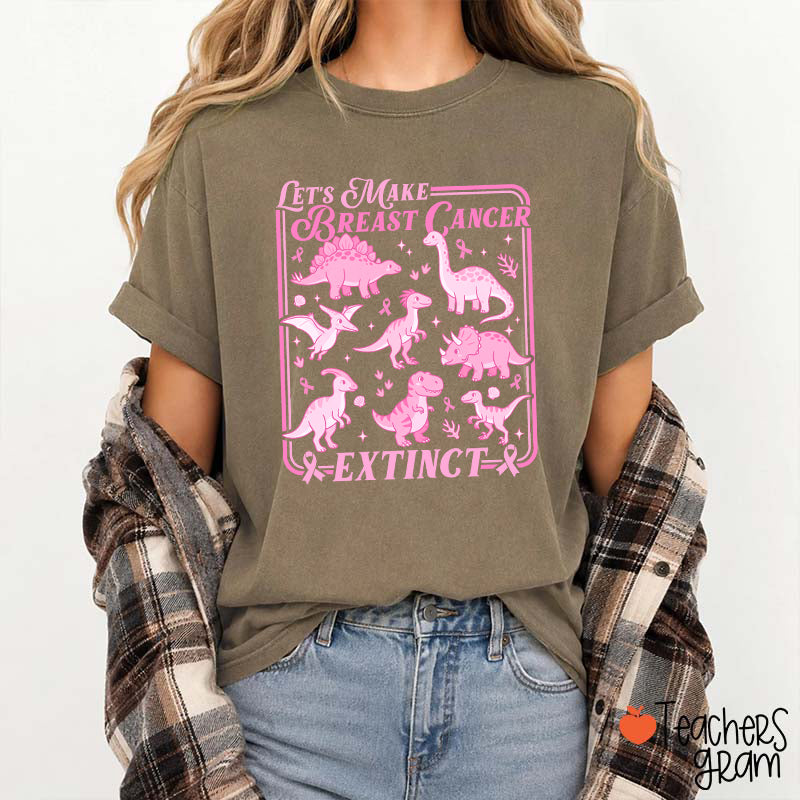 Breast Cancer Extinct Dinosaur Pink Ribbon Support Teacher T-Shirt