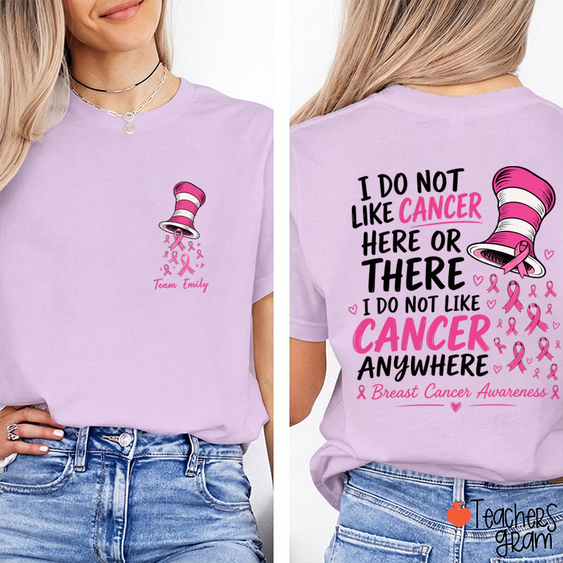 Personalized Team Name Pink Ribbon Striped Hat Teacher Two Sided T-Shirt