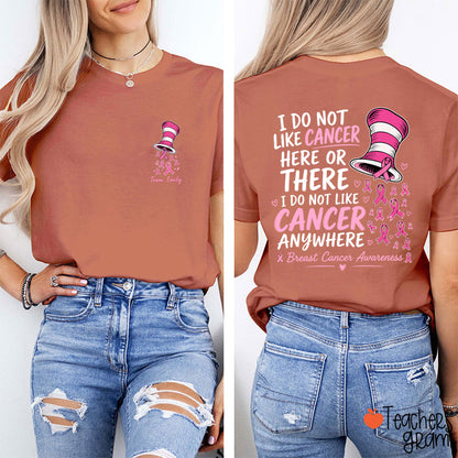 Personalized Team Name Pink Ribbon Striped Hat Teacher Two Sided T-Shirt