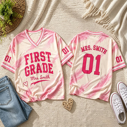 Personalized Grade And Name Watercolor Printing Teacher Mesh Jersey