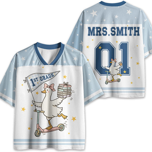 Personalized Name And Grade Silly Goose Teacher Mesh Jersey