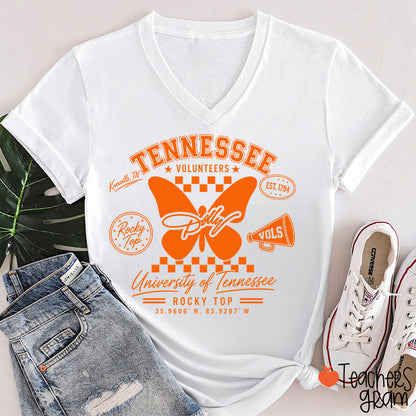 Volunteers Rocky Top Dolly Butterfly Teacher V-Neck T-Shirt