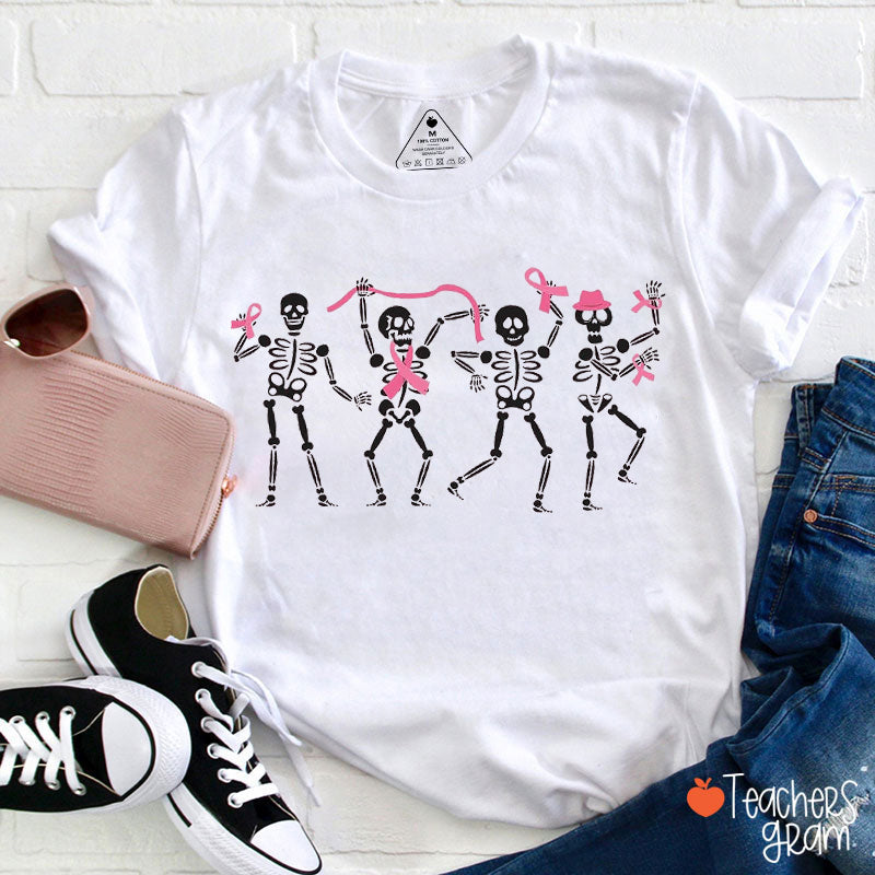 Dancing Skeletons Breast Cancer Teacher T-Shirt