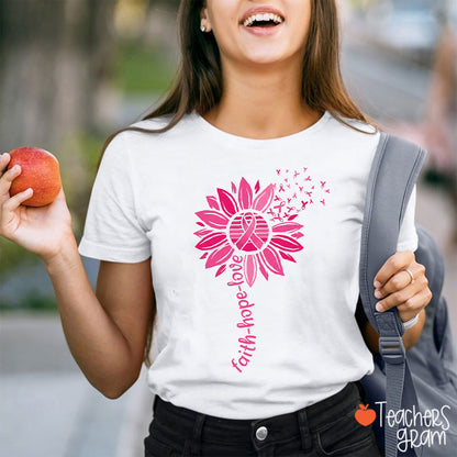 Faith Hope Love Sunflower Pink Ribbon Teacher T-Shirt