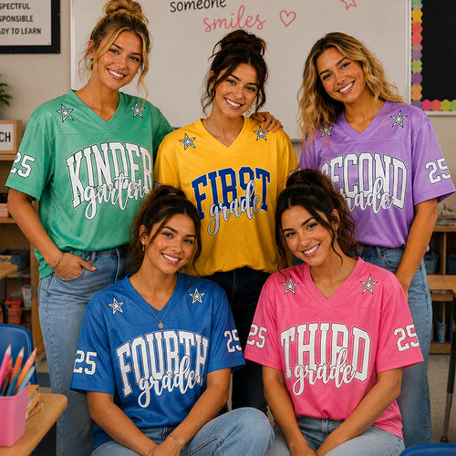 Personalized Grade And Name Number Star Decor Teacher Mesh Jersey