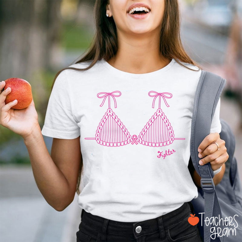Personalized Text Pink Ribbon Bra Teacher T-Shirt