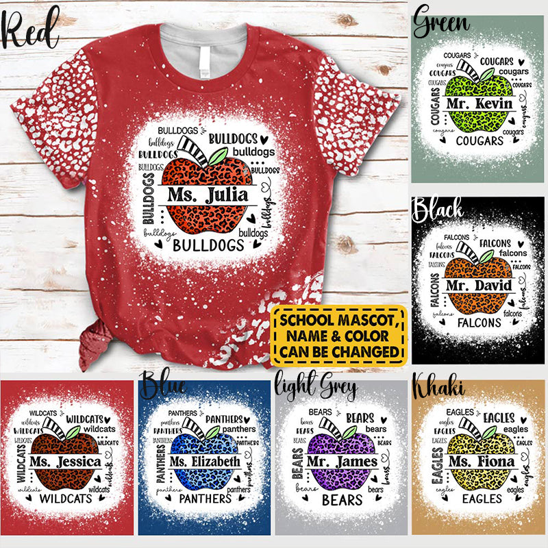 Personalized Leopard Printed Apple Mascot Teacher Printed Super Soft T-Shirt
