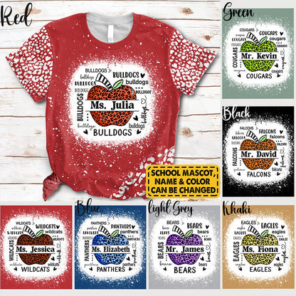 Personalized Leopard Printed Apple Mascot Teacher Printed Super Soft T-Shirt