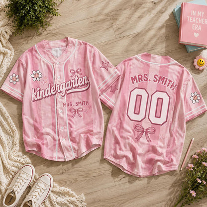 Personalized Name Number Color Grade Bow Flower Star Teacher Baseball Jersey