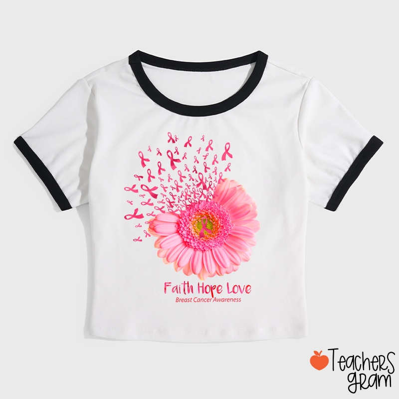 Faith Hope Love Breast Cancer Awareness Teacher Ringer T-Shirt
