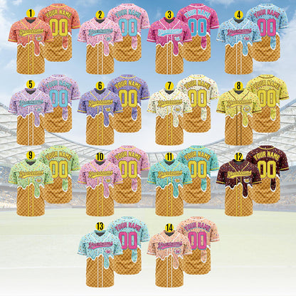 Personalized Name Preppy Ice Cream Waffle Sprinkles Custom Baseball Jersey