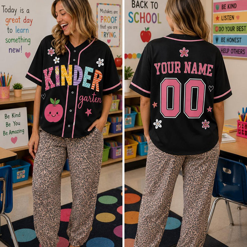 Personalized Grade And Name And Number Colorful Apple Flower Teacher Baseball Jersey