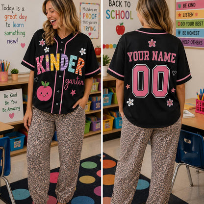 Personalized Grade And Name And Number Colorful Apple Flower Teacher Baseball Jersey
