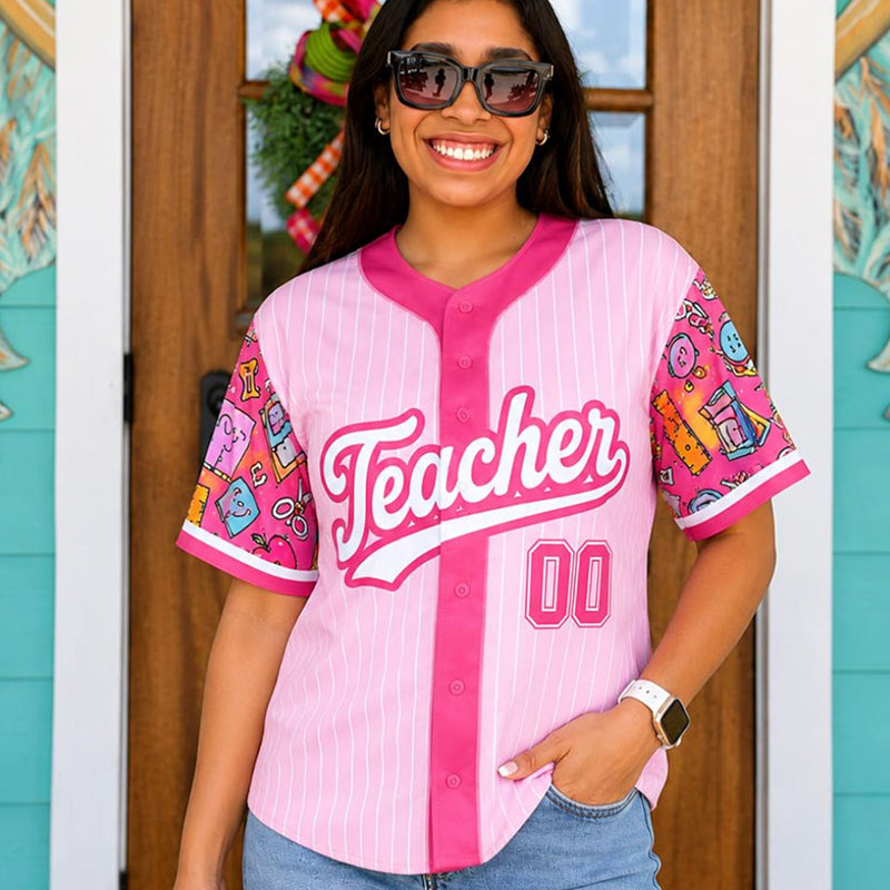 Personalized Teacher Name School Supply Sleeve Print Baseball Jersey