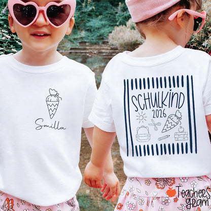 Personalized Name Schulkind Stripes Class Two Sided T-Shirt