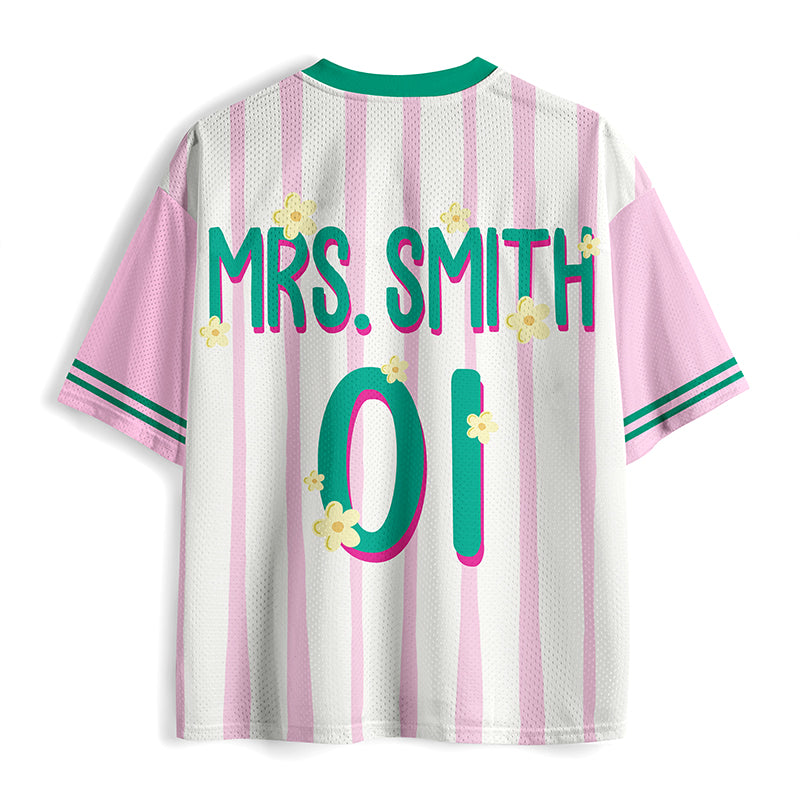 Personalized Grade Name Floral Striped Mesh Jersey