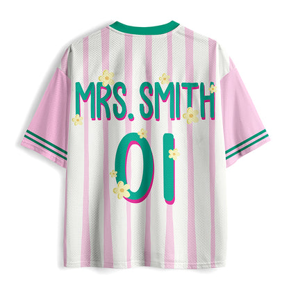 Personalized Grade Name Floral Striped Mesh Jersey