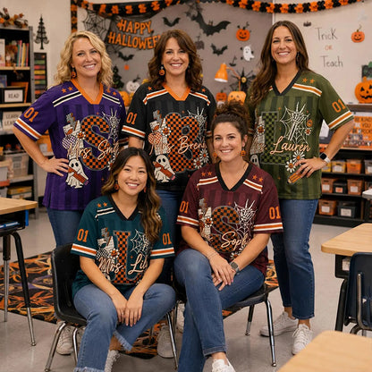 Personalized Name And Initials Halloween Vibes Teacher Mesh Jersey