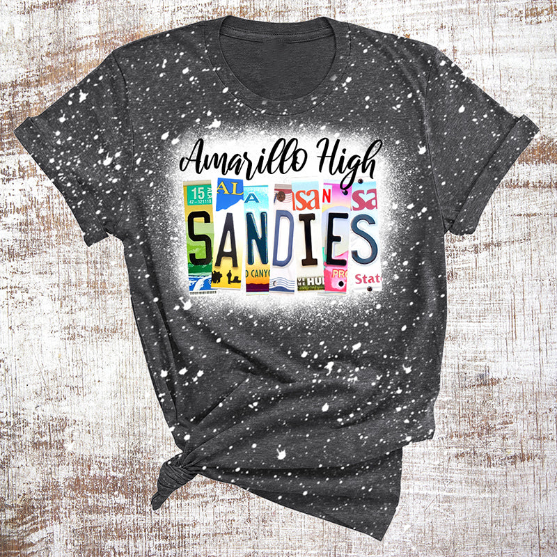 Personalized Mascot And School Name License Plates Bleached Teacher Printed T-Shirt