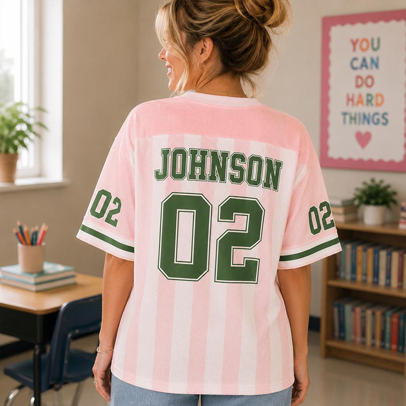 Personalized Grade Name And Number Vertical Stripe Teacher Mesh Jersey