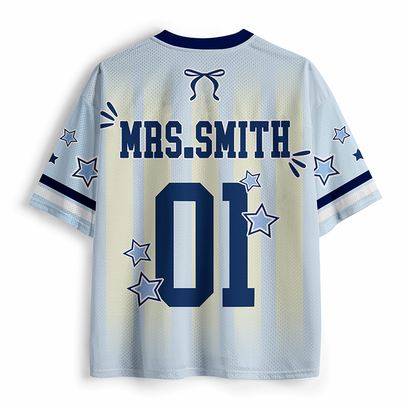 Personalized Name Striped Bow Star Print Teacher Mesh Jersey