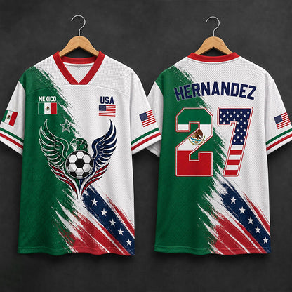 Personalized Half USA Half Mexico Soccer Fan Teacher Mesh Jersey