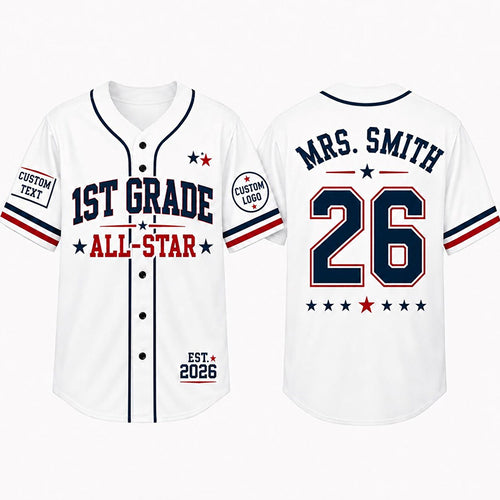 Personalized Grade And Name Number Text Logo Teacher Baseball Jersey