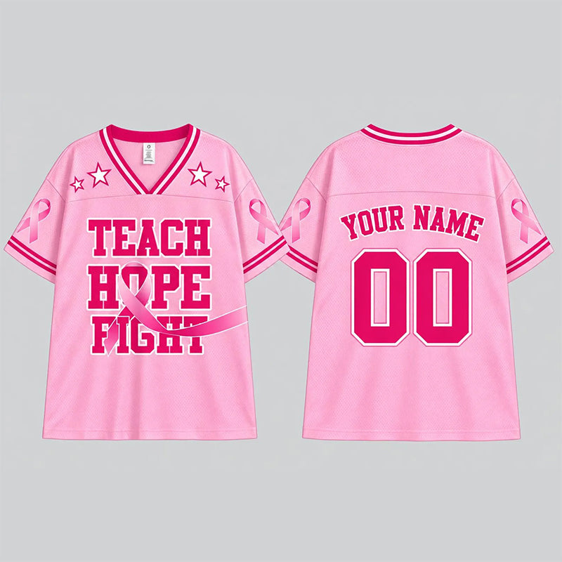 Personalized Teach Hope Fight Breast Cancer Awareness Teacher Mesh Jersey