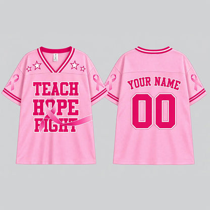 Personalized Teach Hope Fight Breast Cancer Awareness Teacher Mesh Jersey