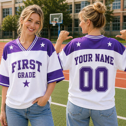 Personalized Grade And Name Star Graphic Teacher Mesh Jersey