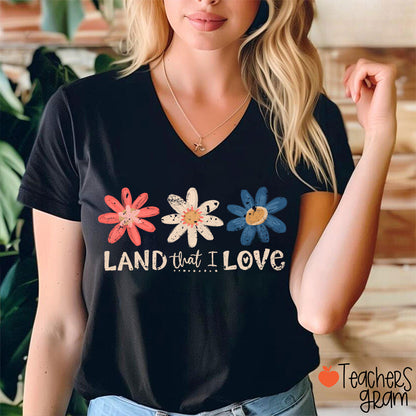 Land That I Love Teacher Female V-Neck T-Shirt