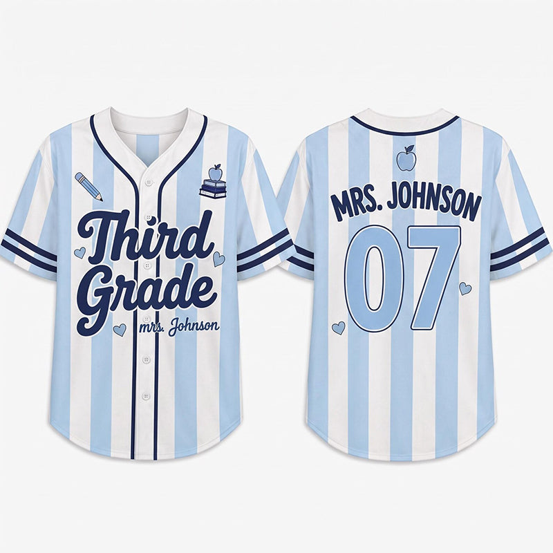 Personalized Grade Name Number Vertical Striped Mesh Teacher Baseball Jersey