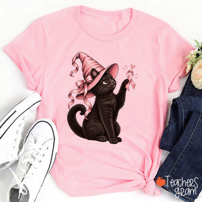 Enchanted Black Cat Of Pink Awareness Teacher T-Shirt