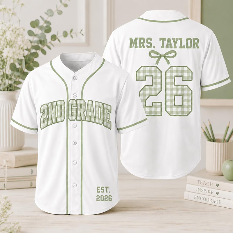 Personalized Grade Name And Number Bow Detail Teacher Baseball Jersey