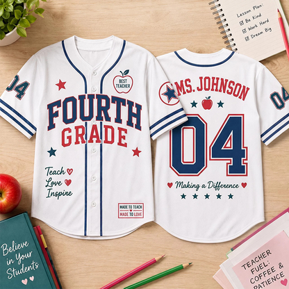 Personalized Grade Name And Number Teacher Baseball Jersey