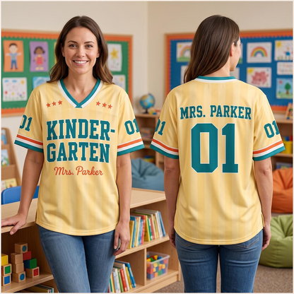 Personalized Name And Number Striped Star Print Teacher Mesh Jersey