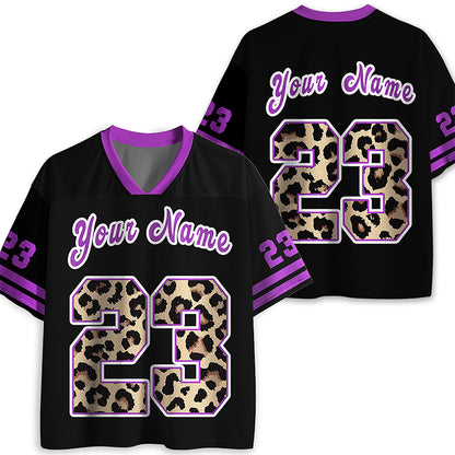 Personalized Name And Number Purple Leopard Teacher Mesh Jersey