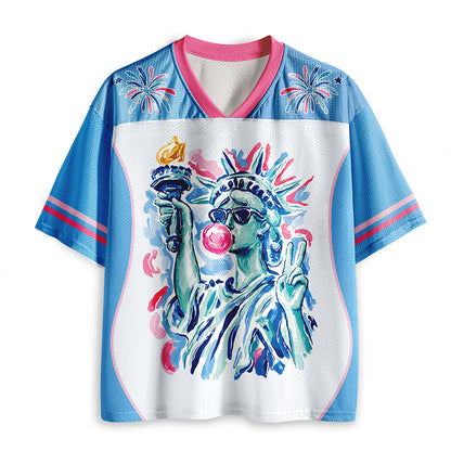 Preppy Statue Of Liberty Blowing Bubble Teacher Mesh Jersey